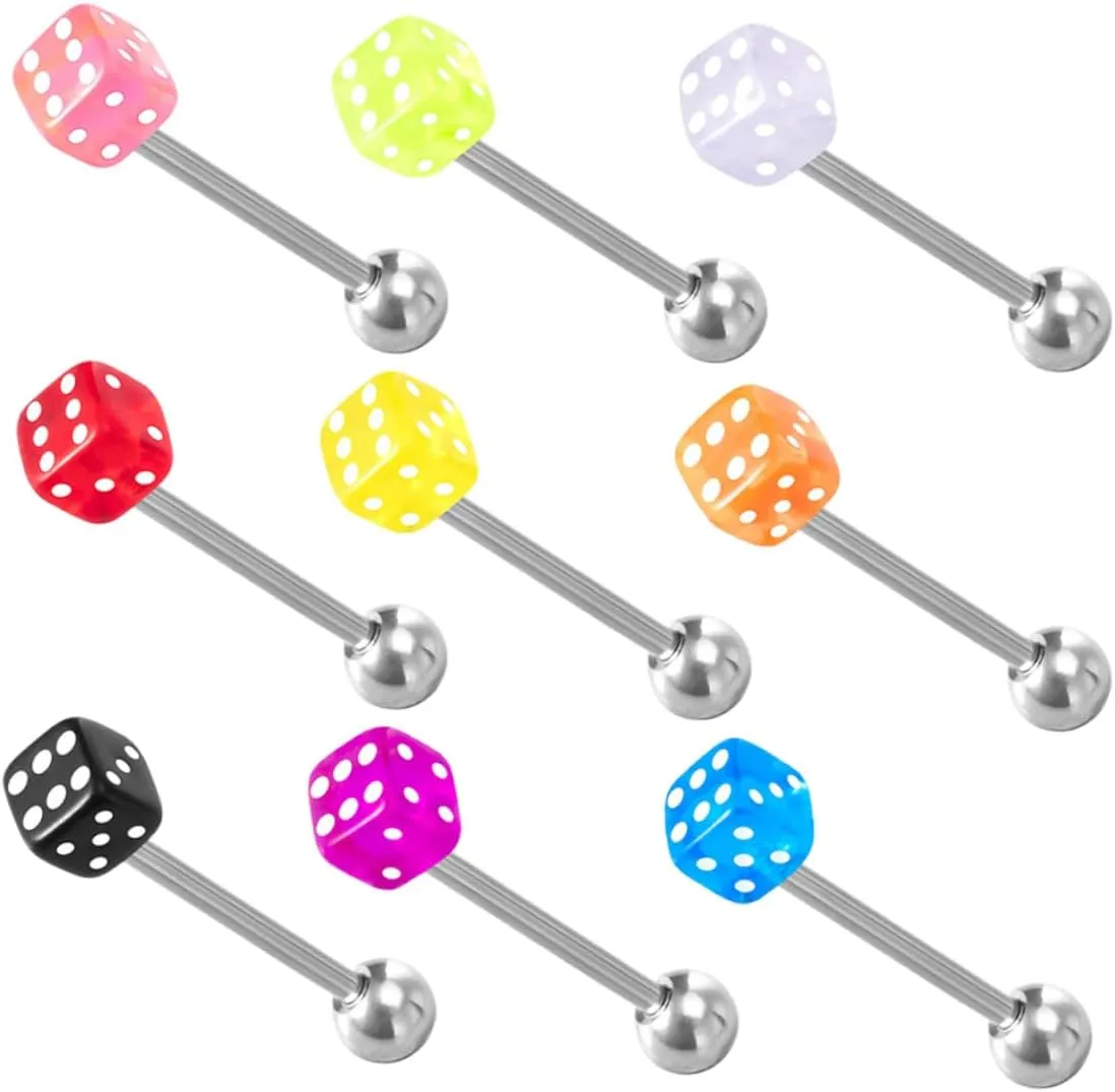 9Pcs Dice Shape Tongue Nails Premium Modeling Tongue Jewelry for Body Piercings Unique present for Him Her Durable and Stylish Decorative Studs