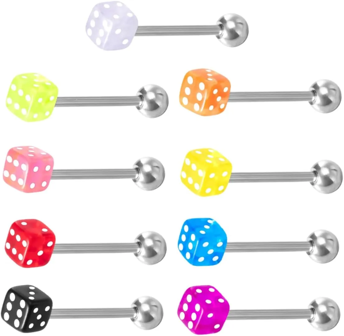 9Pcs Dice Shaped Tongue Rings Body Jewelry Durable Tongue Decors for Parties Special Occasions Unique Tongue Studs for Men Women Stylish Piercing Accessories