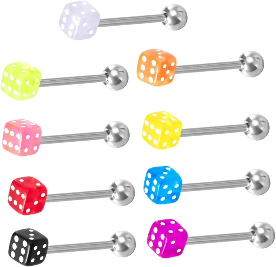 9Pcs Tongue Rings with Fun Dice Design Safe and Lightweight Body Piercing Jewelry for Men and Women present for Jewelry Lovers