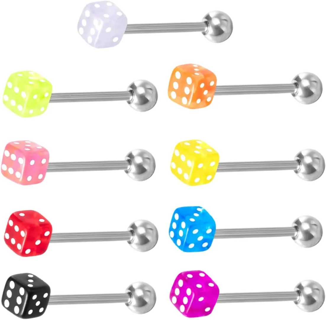 9Pcs Tongue Studs Dice Shape Tongue Rings for Unique Body Jewelry Durable and Comfortable for Any Occasion