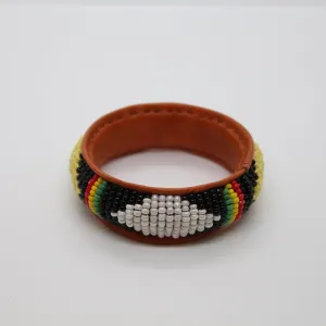 African, Bracelet Beaded, Leather Lined, #224