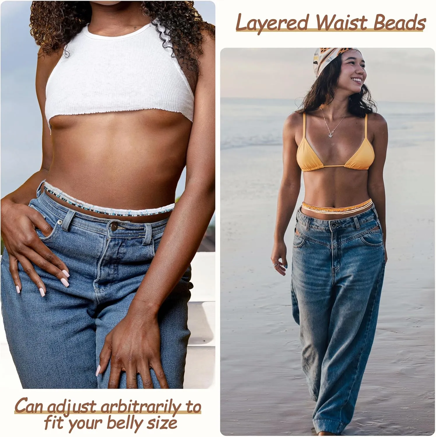 African Waist Beads For Women Colorful 3PCS Layered Belly Body Chain Beach Bikini Waist Jewelry Body Accessories For Women