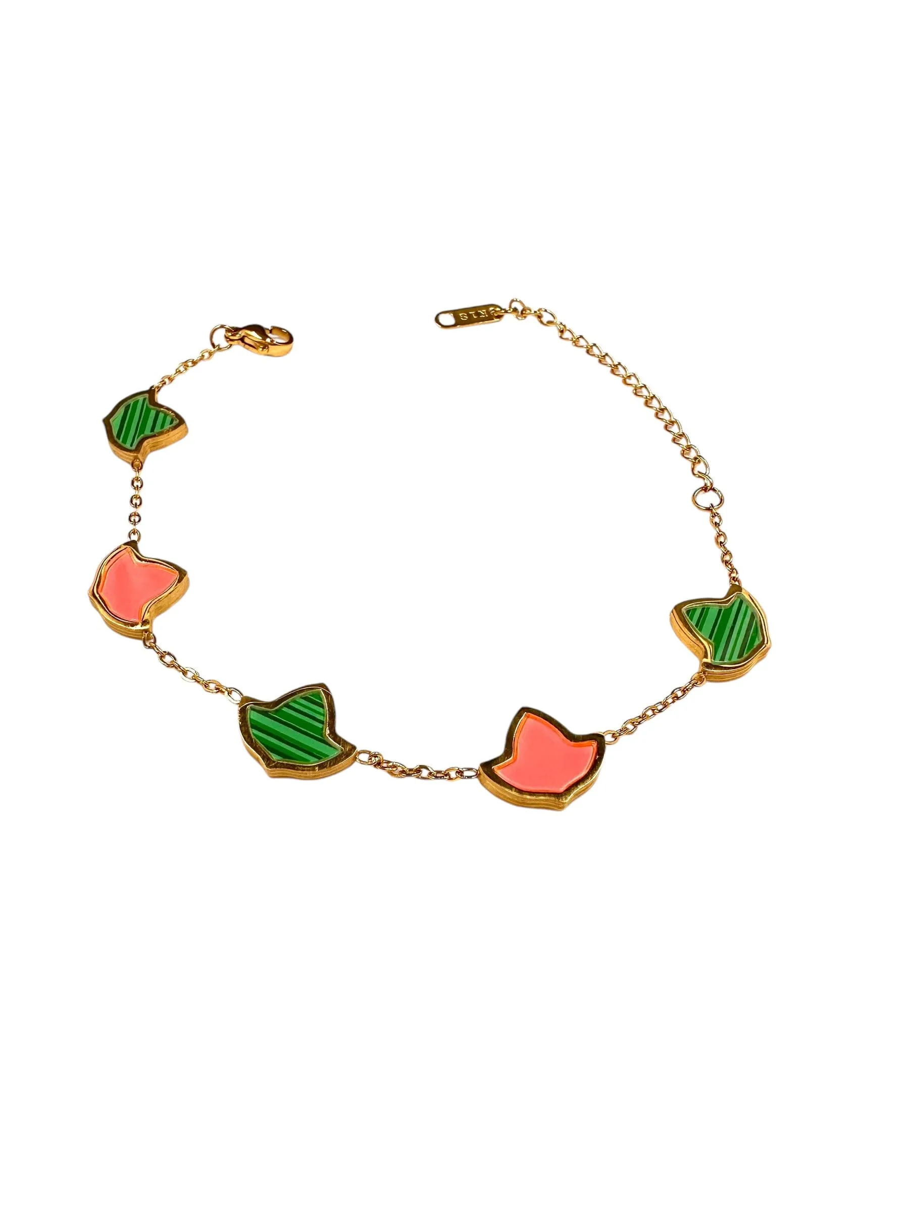 AKA Ivy Leaf Pink and Green Gold Bracelet