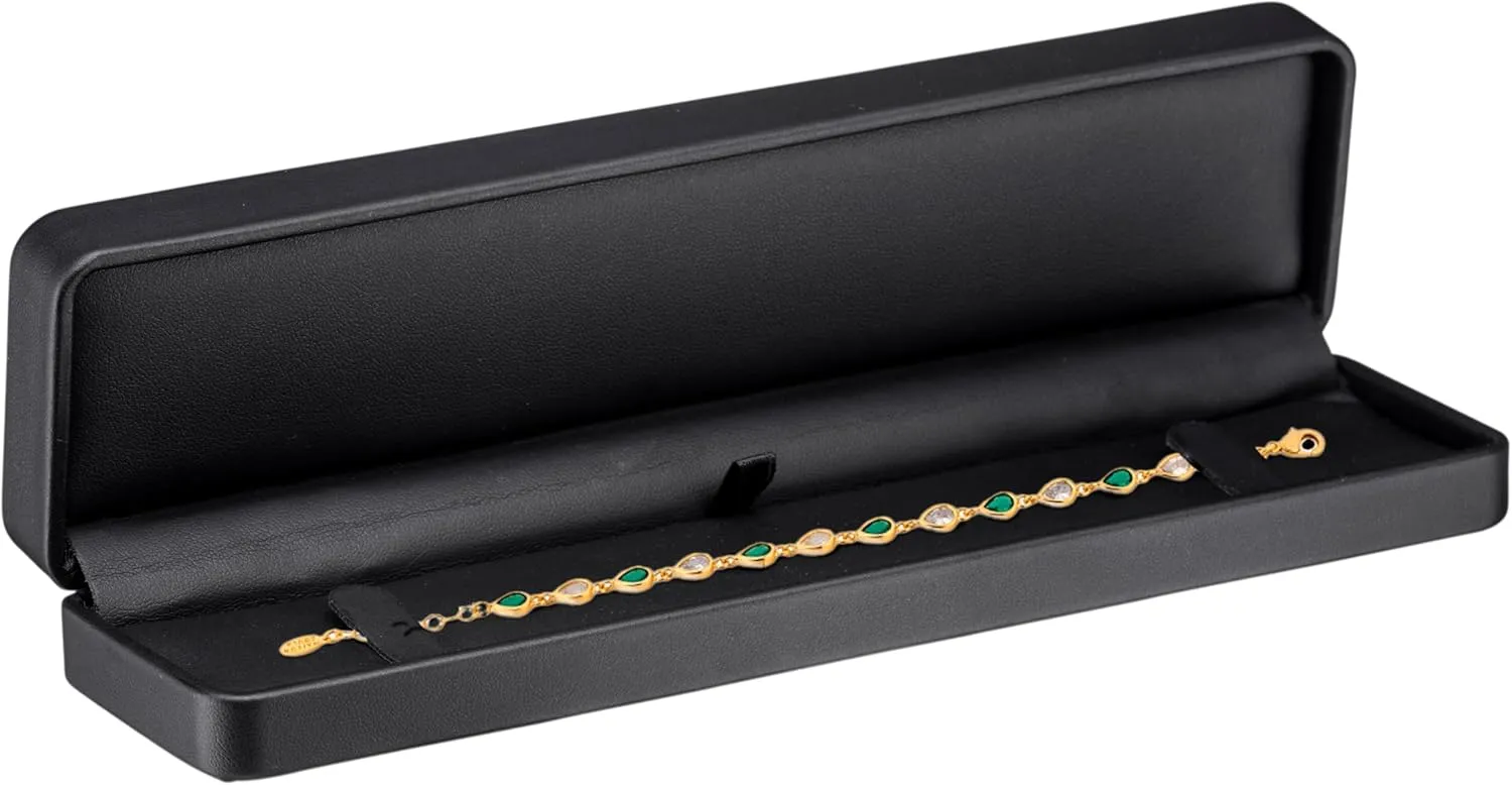 ALLURE - Rich Leatherette Bracelet Box, Premium Black Luxury Diamond Bracelet Case, Soft Velvet Interior. With Matching Black Interior Leather Ideal for Proposals, Engagement, Wedding Anniversary