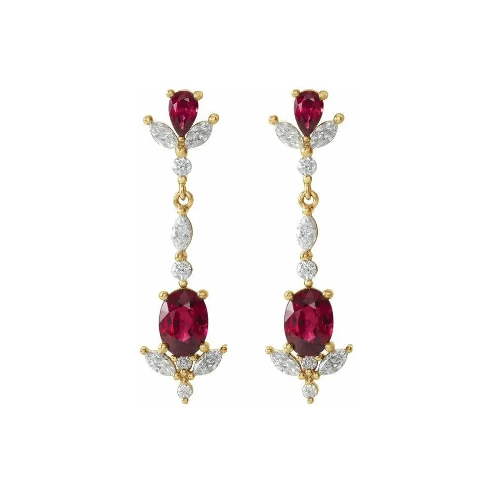 Amazing Natural Ruby & Natural Diamond Dangle Earrings
