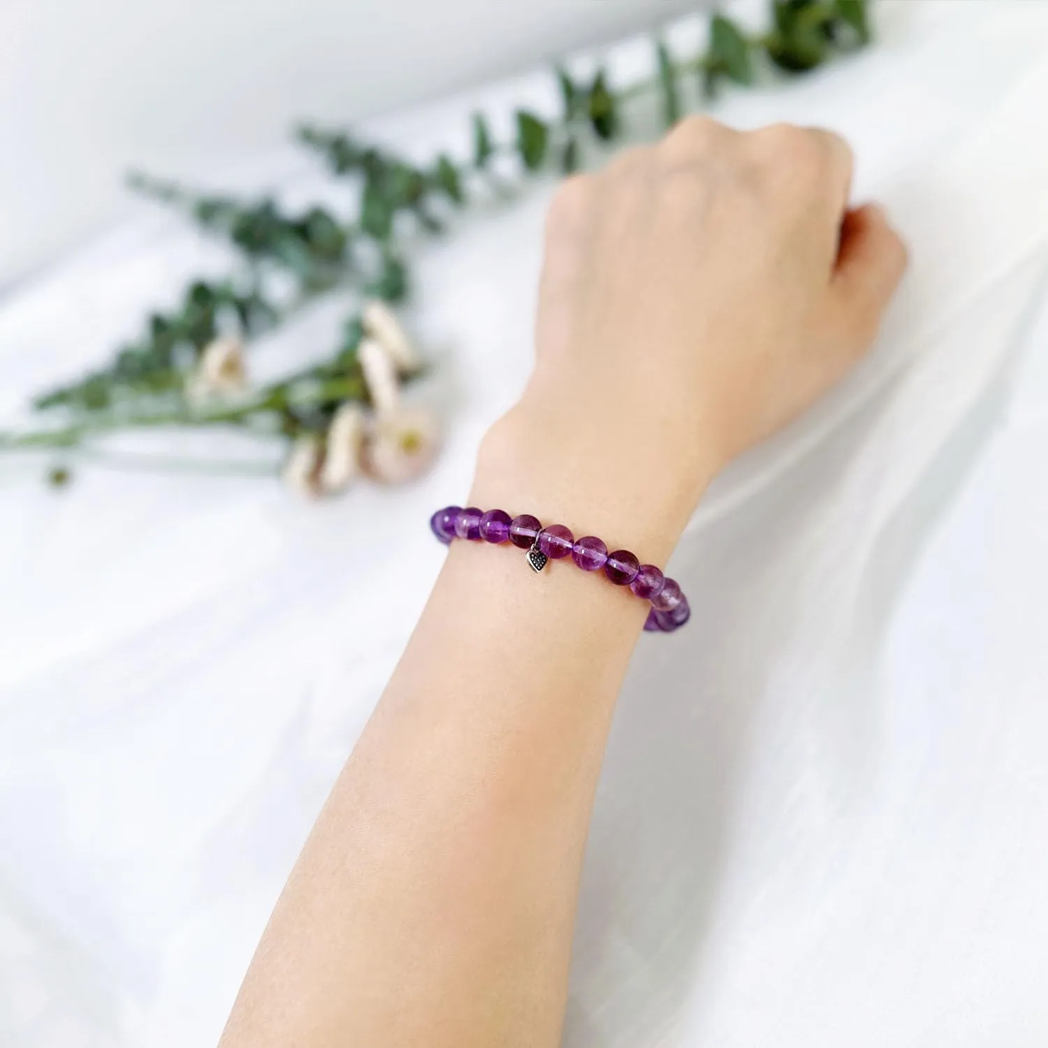 Amethyst Bracelet Purple Jewelry Womens Heart Beaded Bracelets Crystals And Healing Stones Bracelets for Women Charm Bracelets As Gifts for Women Girls