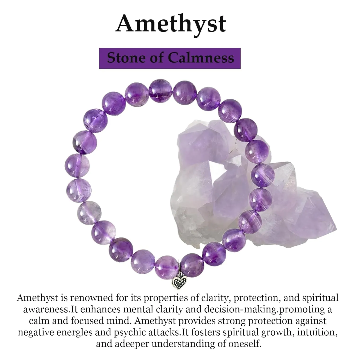 Amethyst Bracelet Purple Jewelry Womens Heart Beaded Bracelets Crystals And Healing Stones Bracelets for Women Charm Bracelets As Gifts for Women Girls