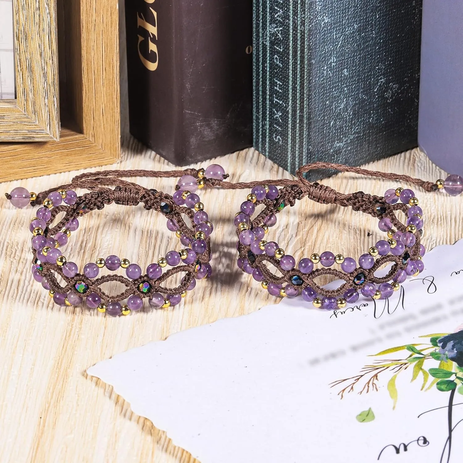Amogeeli Stone Beads Bracelets Jewelry with Adjustable Braided Wax Cord Healing Crystal Amulet for Women