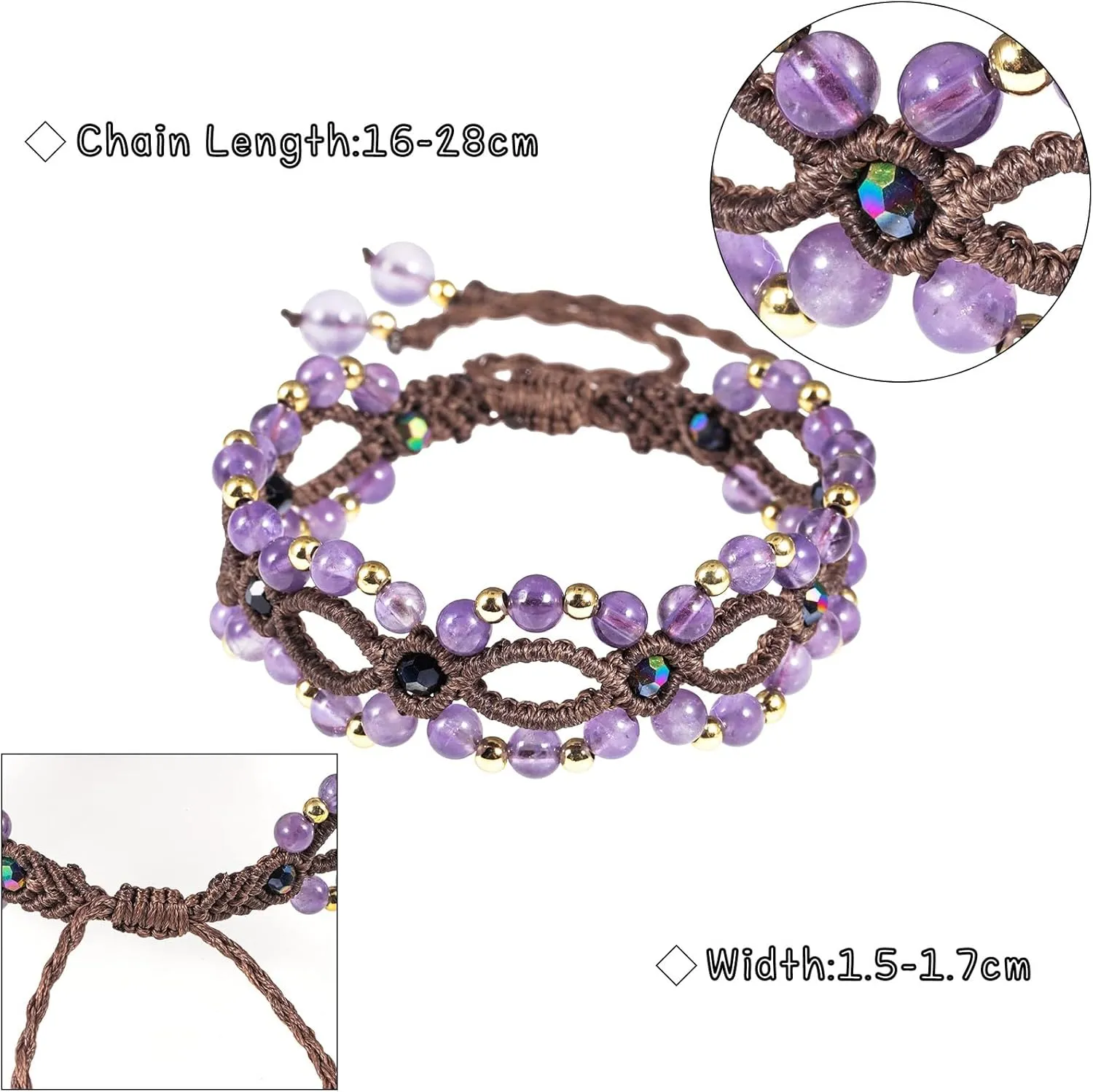 Amogeeli Stone Beads Bracelets Jewelry with Adjustable Braided Wax Cord Healing Crystal Amulet for Women