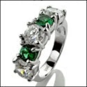 Anniversary Emerald Green Ct Diamond color 5 Stone Cubic Zirconia Cz Ring