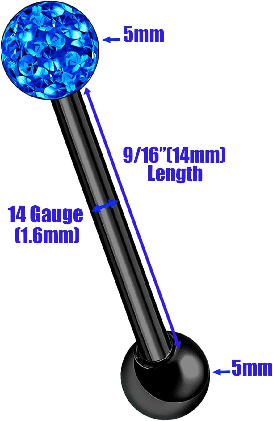 Anodized Titanium G23 14g tongue piercing jewelry Piercing Jewelry 5mm Ferido Crystal More Choices