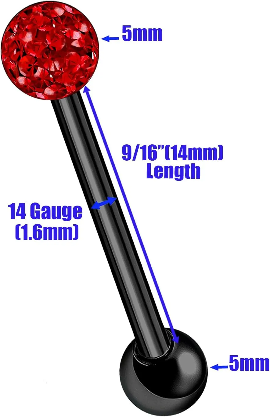 Anodized Titanium G23 14g tongue piercing jewelry Piercing Jewelry 5mm Ferido Crystal More Choices