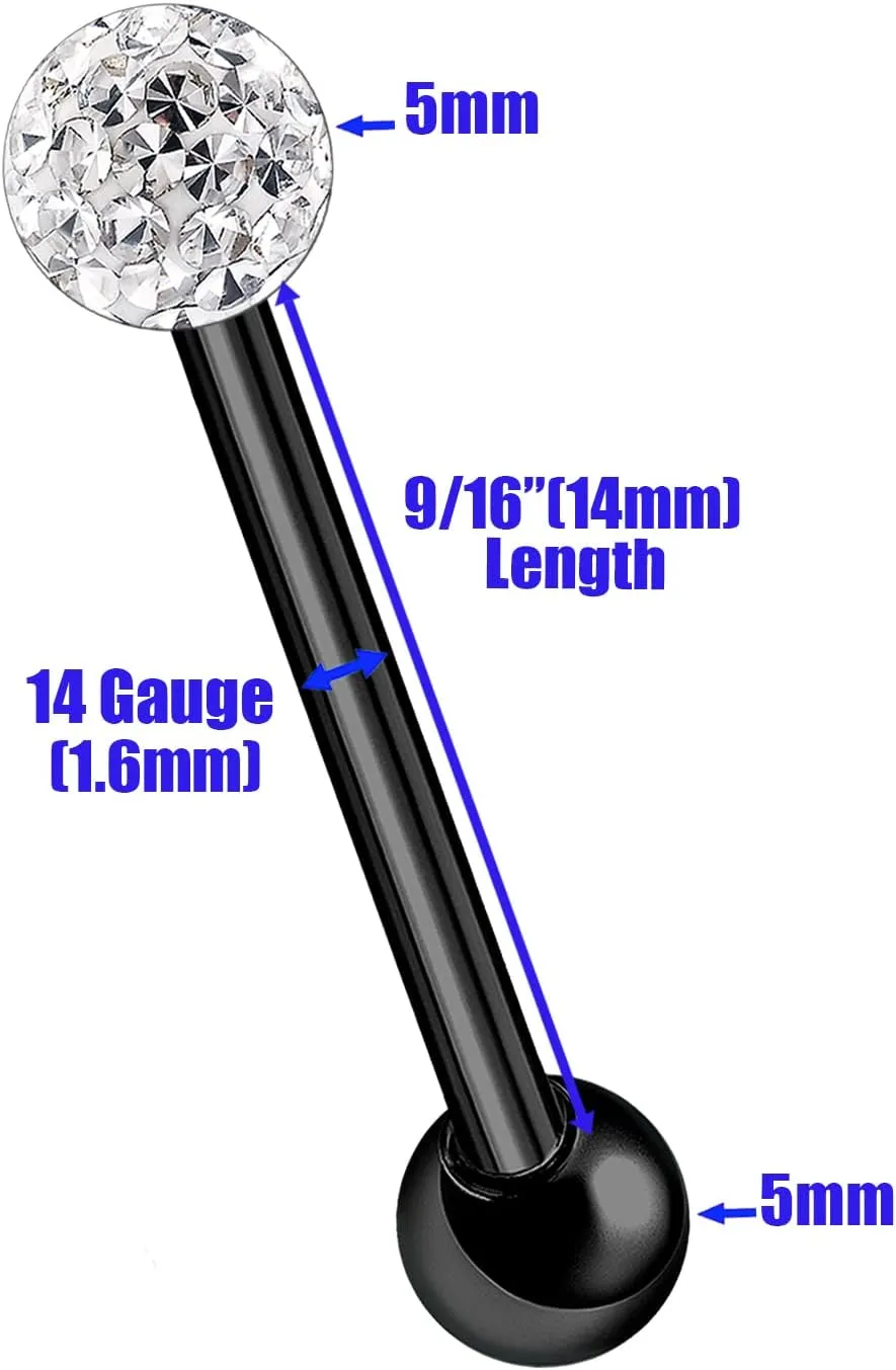 Anodized Titanium G23 14g tongue piercing jewelry Piercing Jewelry 5mm Ferido Crystal More Choices