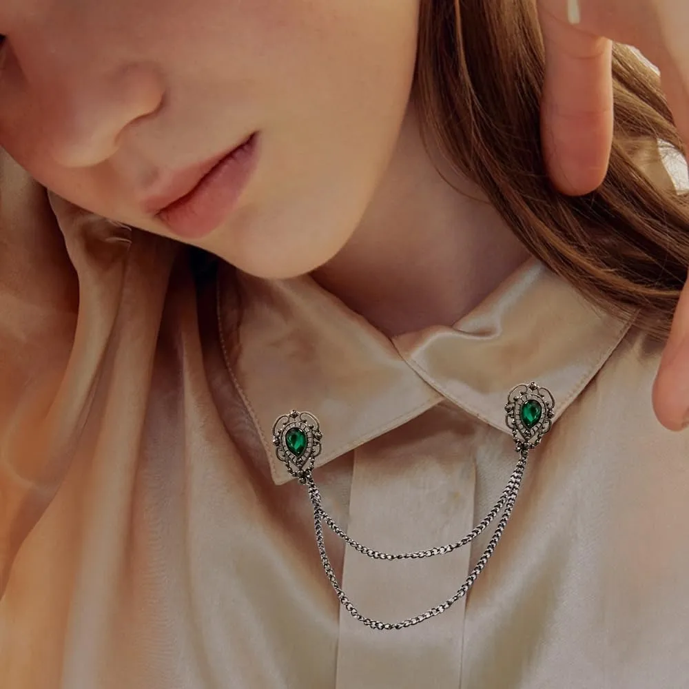 Antique Collar Clips Brooches Lapel Pins for Women Girls Unisex Vintage Elegant Enameled Flower Imitation Pearl Blue Rhinestone Layered Tassel Chain Drop Dangling Necktie Tie Shawl Scarf Dress Accessories Jewelry Christmas Birthday