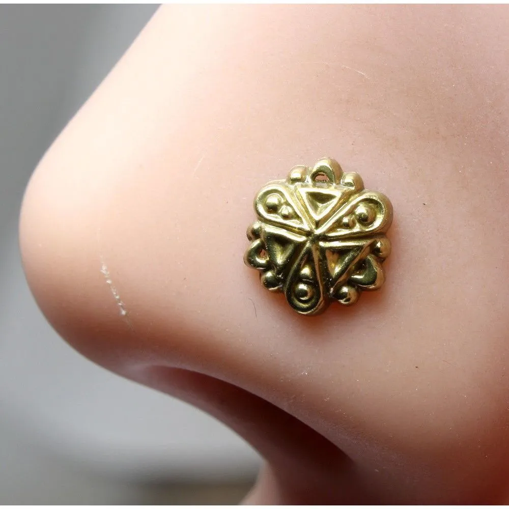 Antique gold finish l bend nose stud 22g