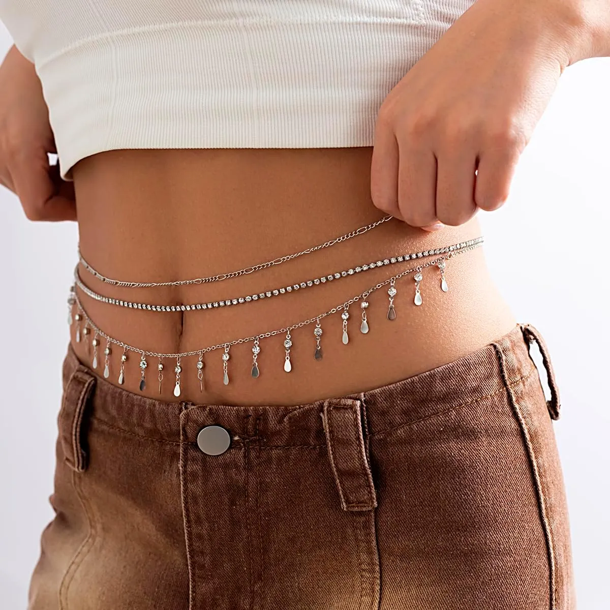AoedeJ Silver Gold Layered Waist Chain Belly Jewelry Summer Beach Body Chains for Women