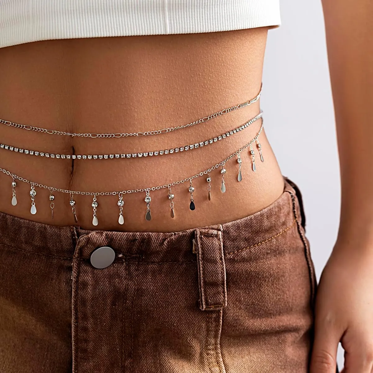 AoedeJ Silver Gold Layered Waist Chain Belly Jewelry Summer Beach Body Chains for Women