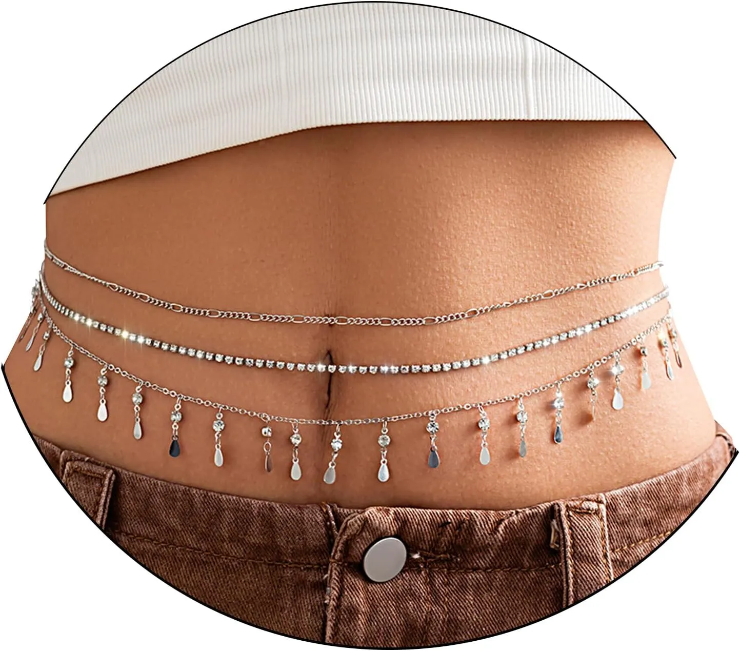 AoedeJ Silver Gold Layered Waist Chain Belly Jewelry Summer Beach Body Chains for Women