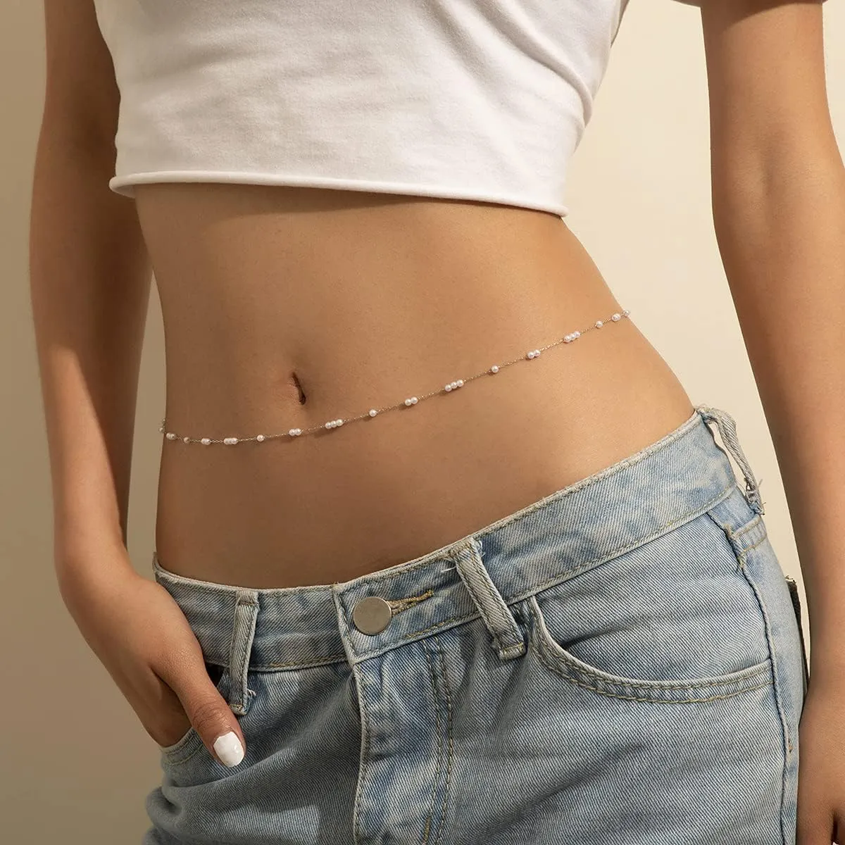 AoedeJ Silver Waist Chain Silver Waist Beads Chain Silver Belly Chains for The Waist Chains for Women Belly Chain Jewelry for Women
