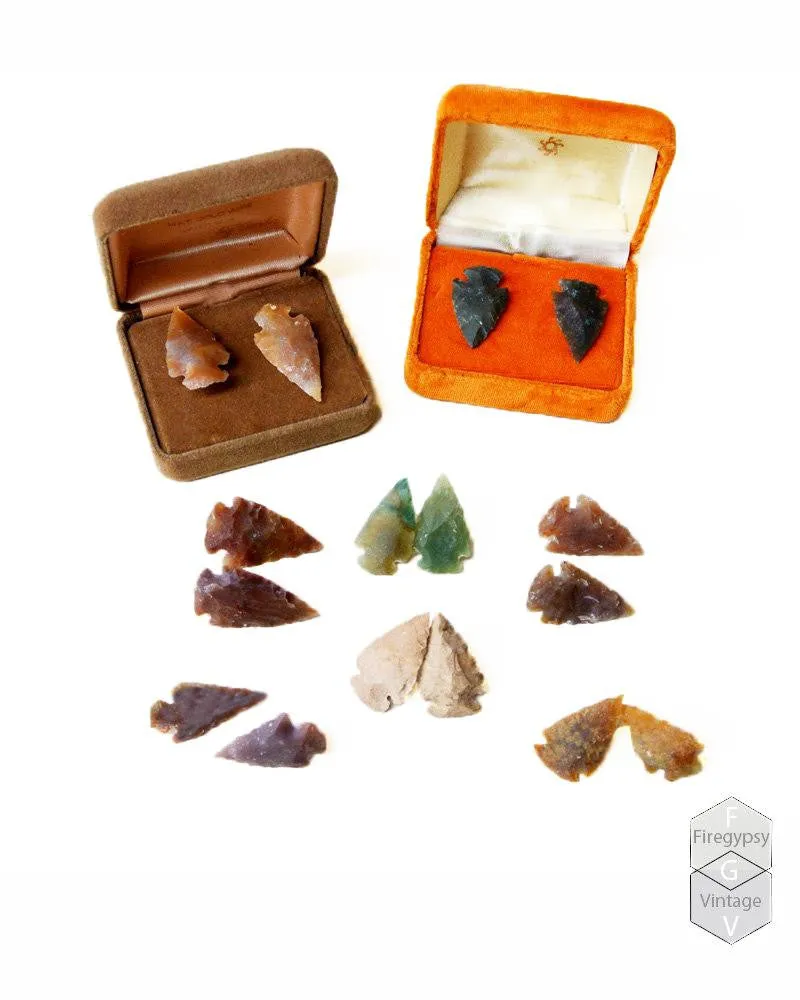 arrowhead earrings  native tribal spearhead arrow gold flint stone studs