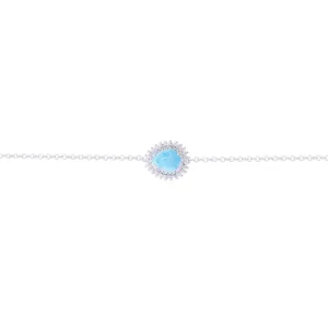 Asfour Chain Bracelet made of 925 sterling silver, with a pear Pendant, inlaid with a Aquamarine zircon Stone