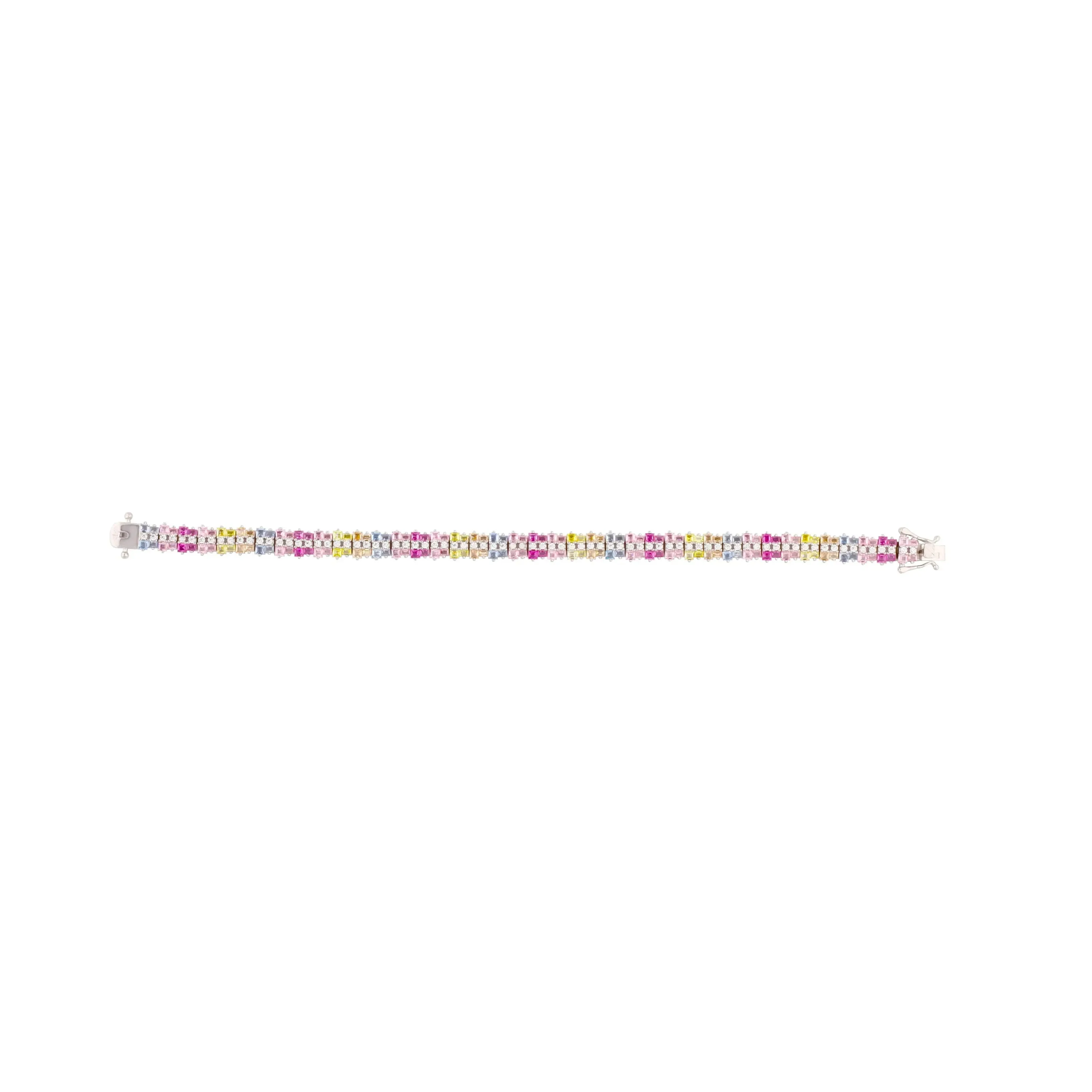 Asfour Tennis Bracelet In 925 Sterling Silver Stone Zircon Square And Round