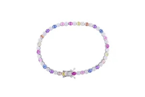 Asfour Tennis Bracelet Inlaid With Multi Color Baguette Stones In 925 Sterling Silver BR0460-K