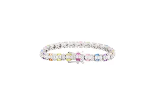 Asfour Tennis Bracelet Inlaid With multi Color Zircon Stones In 925 Sterling Silver BR0464-K