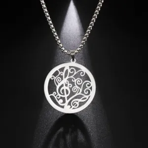 Ashore Shop Music Note Necklaces for Men Women Star Round Pendant Stainless Steel Necklace Choker Box Chain Fashion Party Jewelry