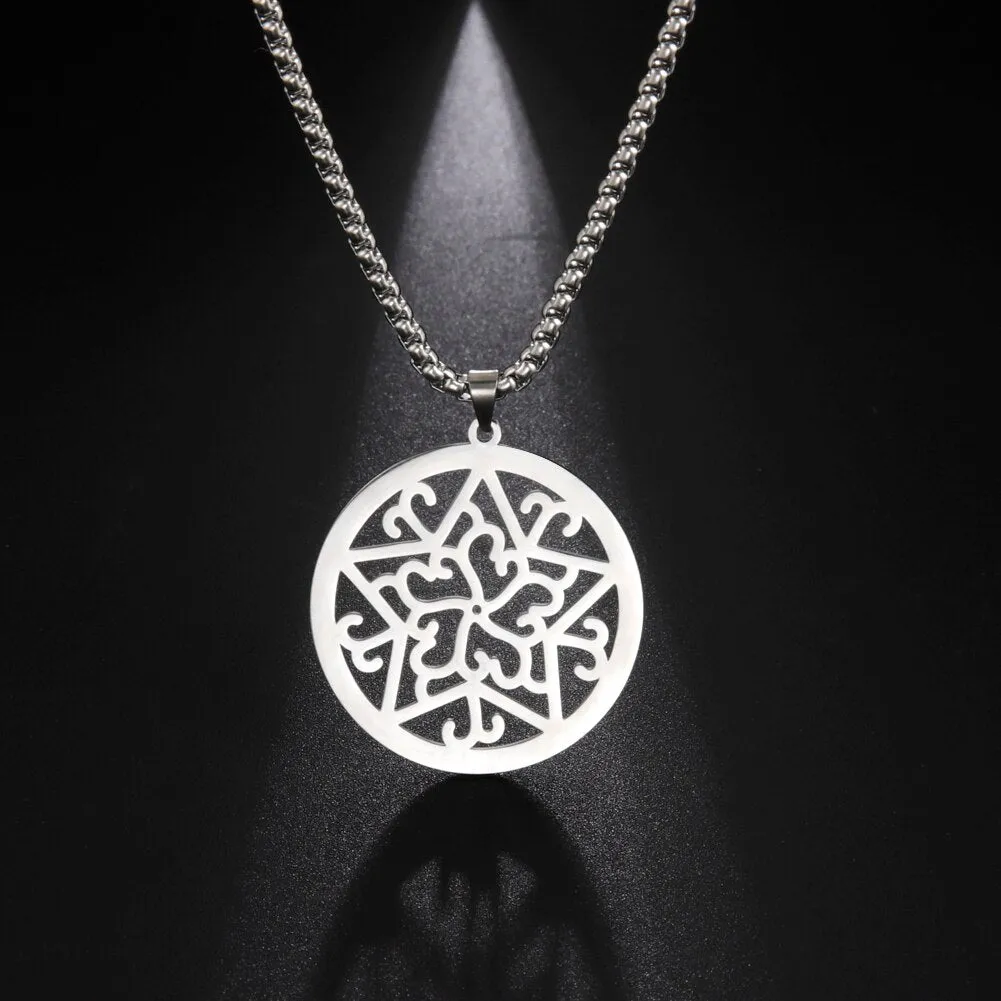 Ashore Shop Music Note Necklaces for Men Women Star Round Pendant Stainless Steel Necklace Choker Box Chain Fashion Party Jewelry