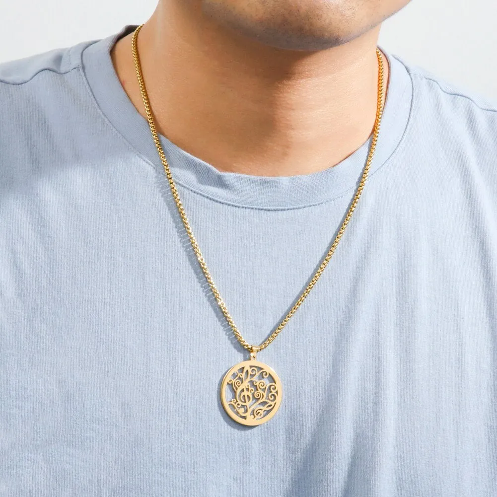 Ashore Shop Music Note Necklaces for Men Women Star Round Pendant Stainless Steel Necklace Choker Box Chain Fashion Party Jewelry