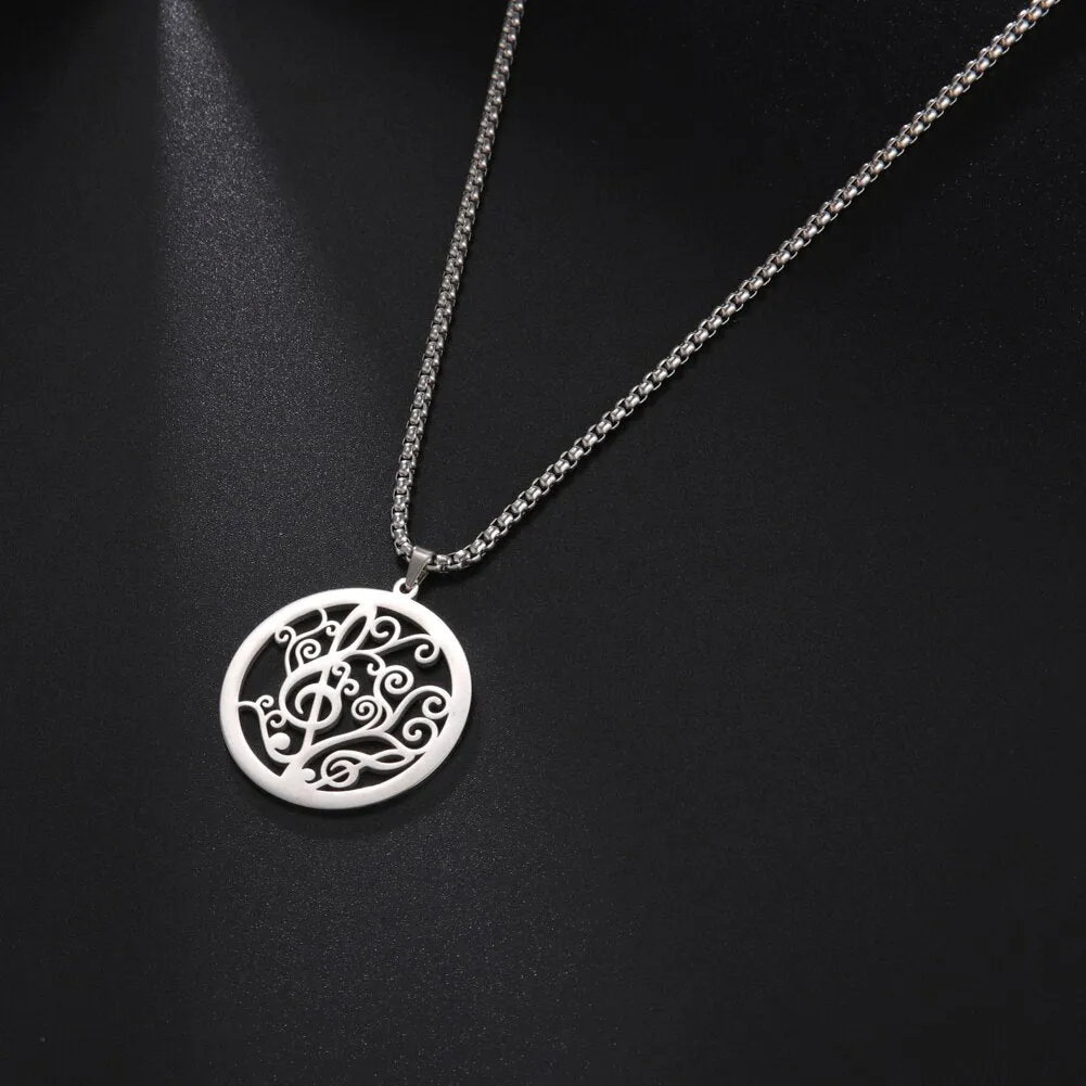 Ashore Shop Music Note Necklaces for Men Women Star Round Pendant Stainless Steel Necklace Choker Box Chain Fashion Party Jewelry
