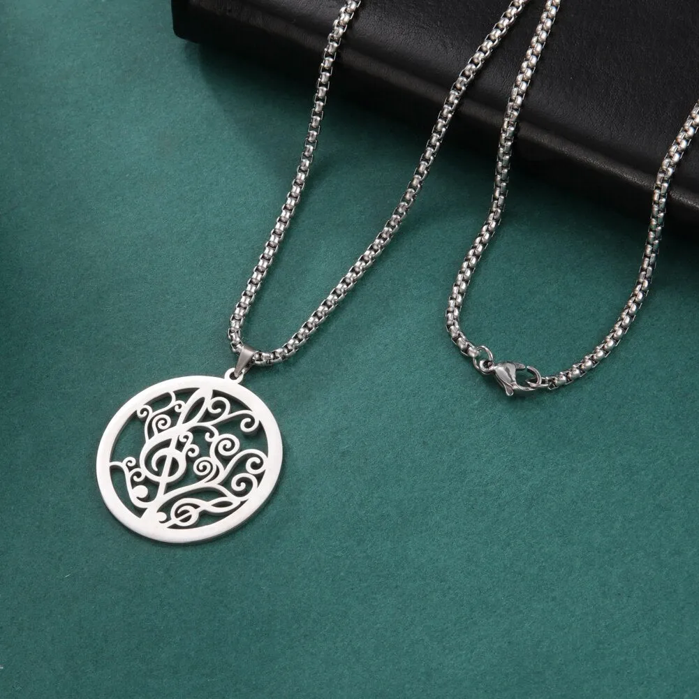 Ashore Shop Music Note Necklaces for Men Women Star Round Pendant Stainless Steel Necklace Choker Box Chain Fashion Party Jewelry