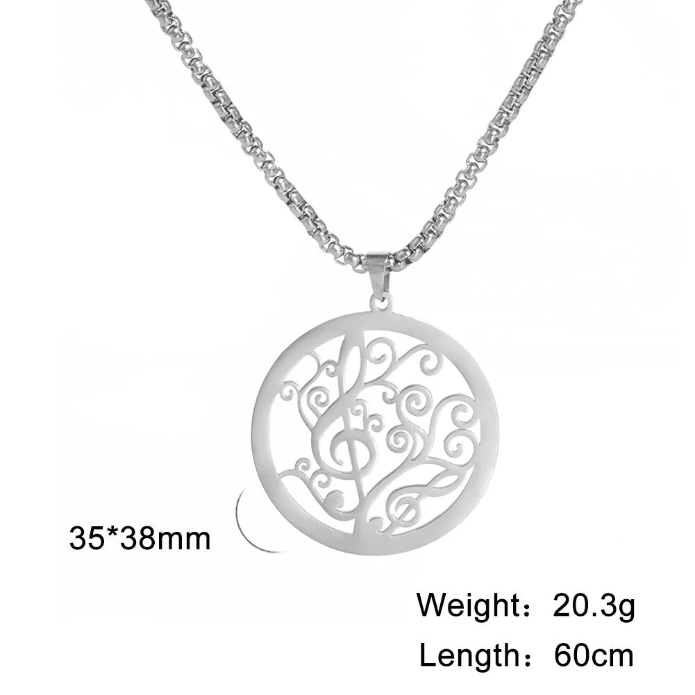 Ashore Shop Music Note Necklaces for Men Women Star Round Pendant Stainless Steel Necklace Choker Box Chain Fashion Party Jewelry
