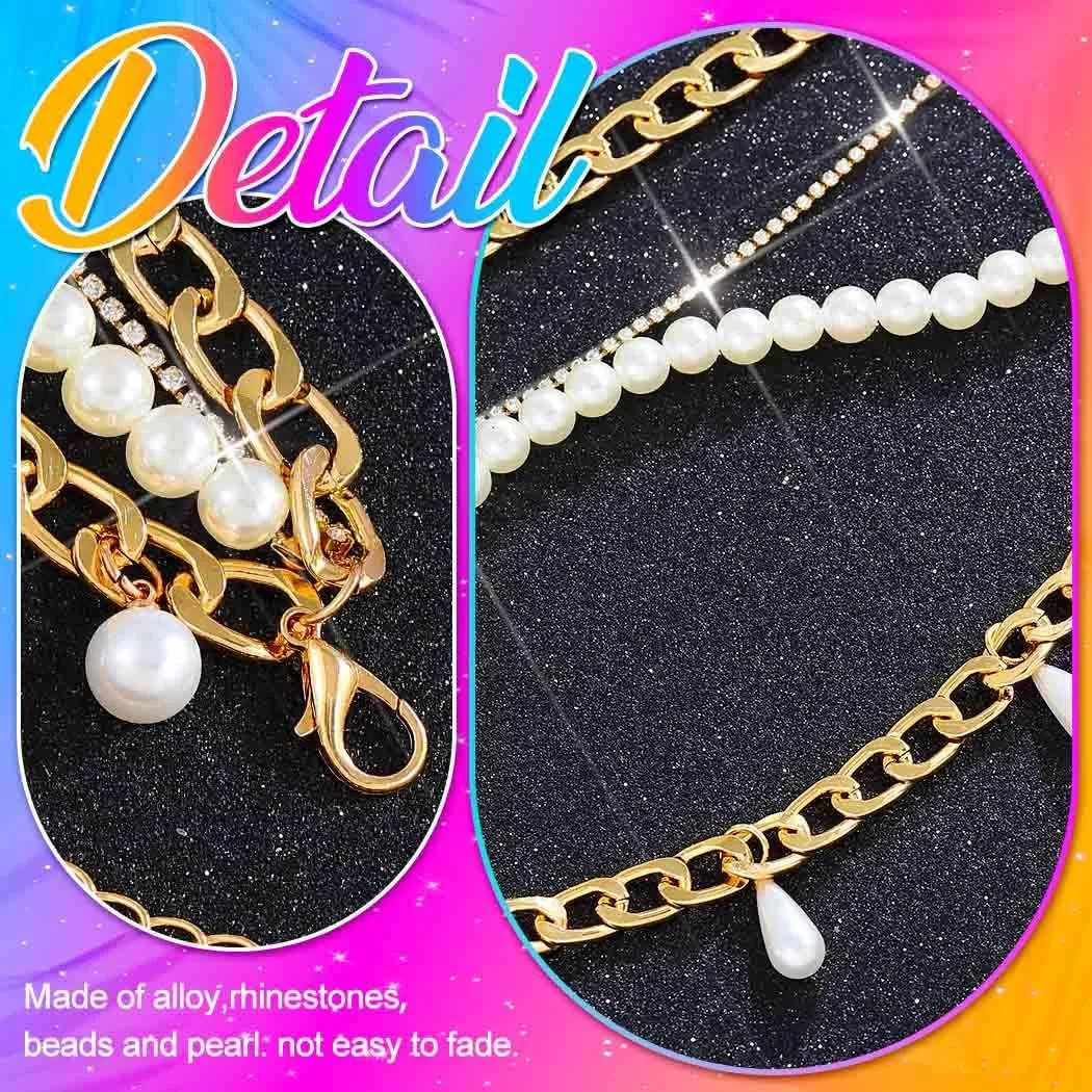 Asooll Layered Pearl Waist Belt Gold Beaded Tassel Belly Body Chains Rave Party Adjustable Body Accessories for Women