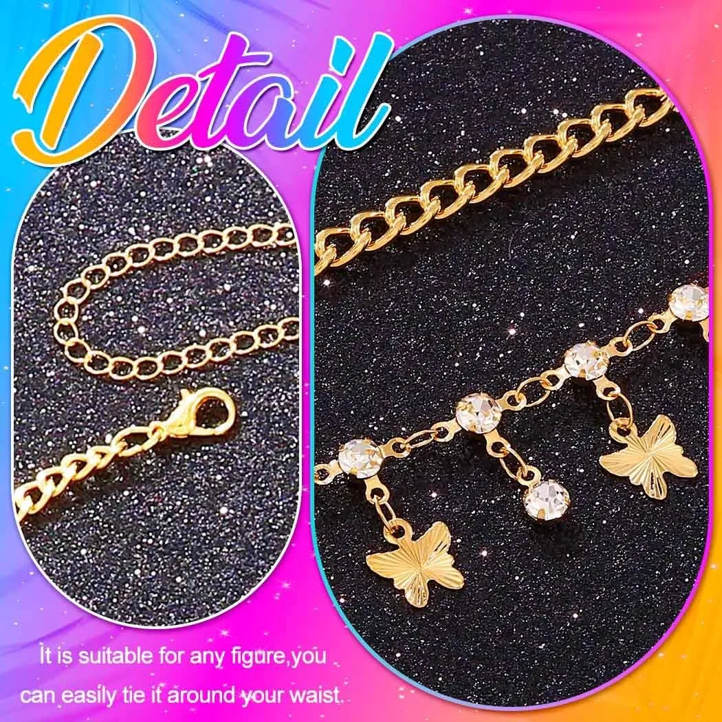 Asooll Layered Rhinestones Waist Chain Gold Butterfly Tassel Belly Body Chains Summer Bikini Beach Body Accessories for Women