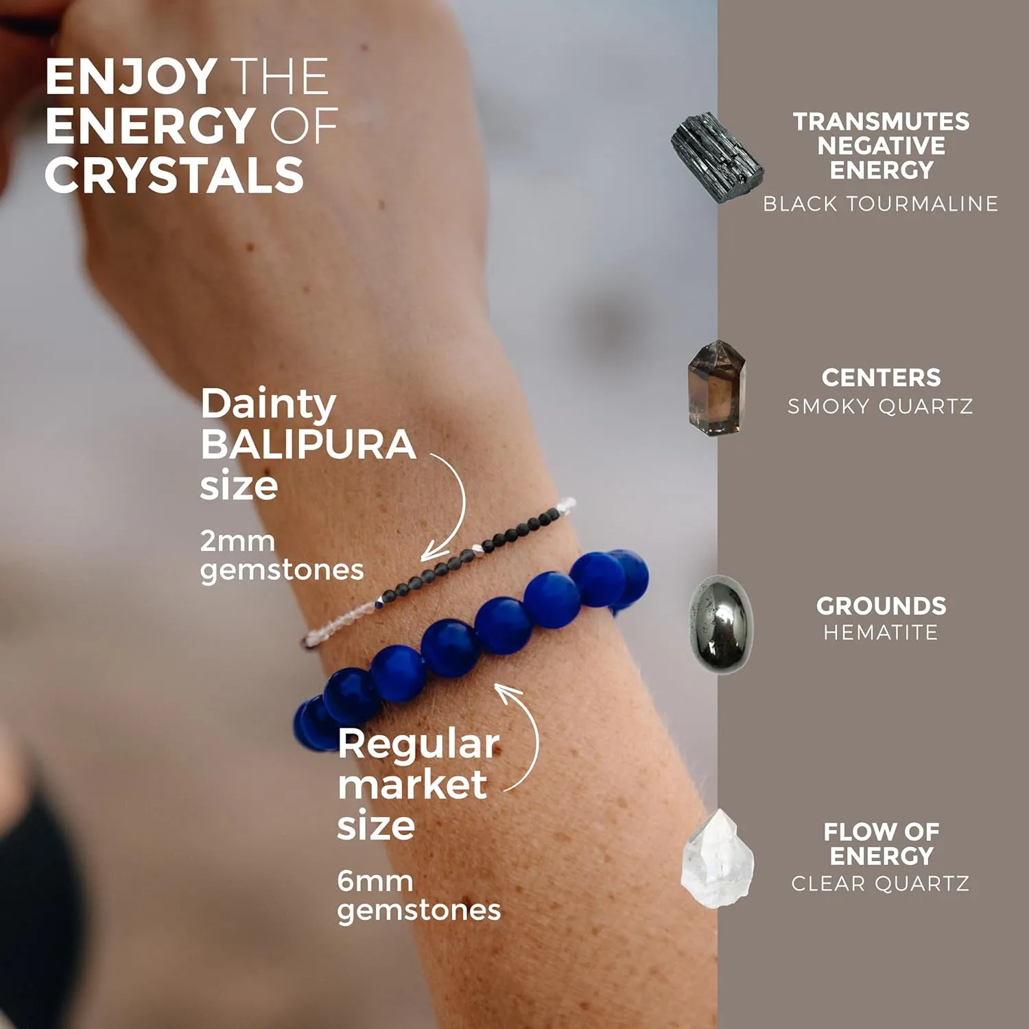 BALIPURA Aura Bracelet Collection for Women - 2mm SMALL (TINY) BEADS, Healing Crystals, Gemstones, and 925 Solid Silver Beads - Essential Women's Real Stone Bracelets