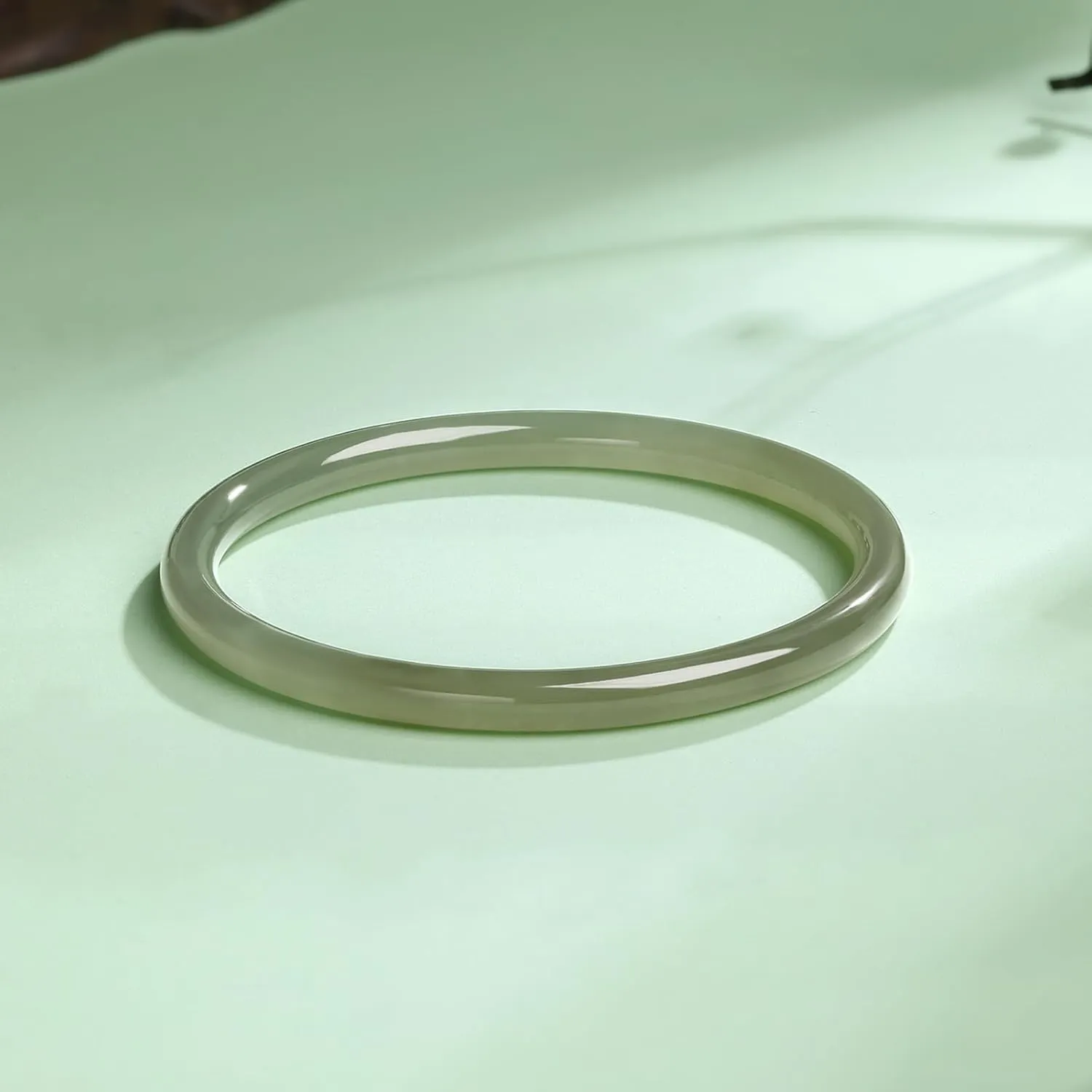 Bangle Bracelet Nephrite Hetian Green Jade Round Bracelet Natural Gemstone Lucky Dainty Jewelry for Women Mom Daughter Size 54(170)-60(230)