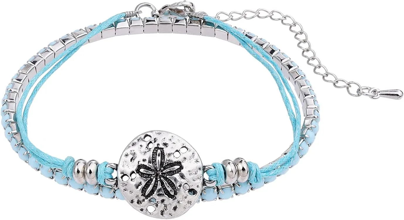 Beach Bracelets for Women Boho Starfish Turtle Conch Shell Anklets Turquoise Beaded Stretch Bracelets Adjustable Ankle Bracelets Chain Foot Jewelry for Women