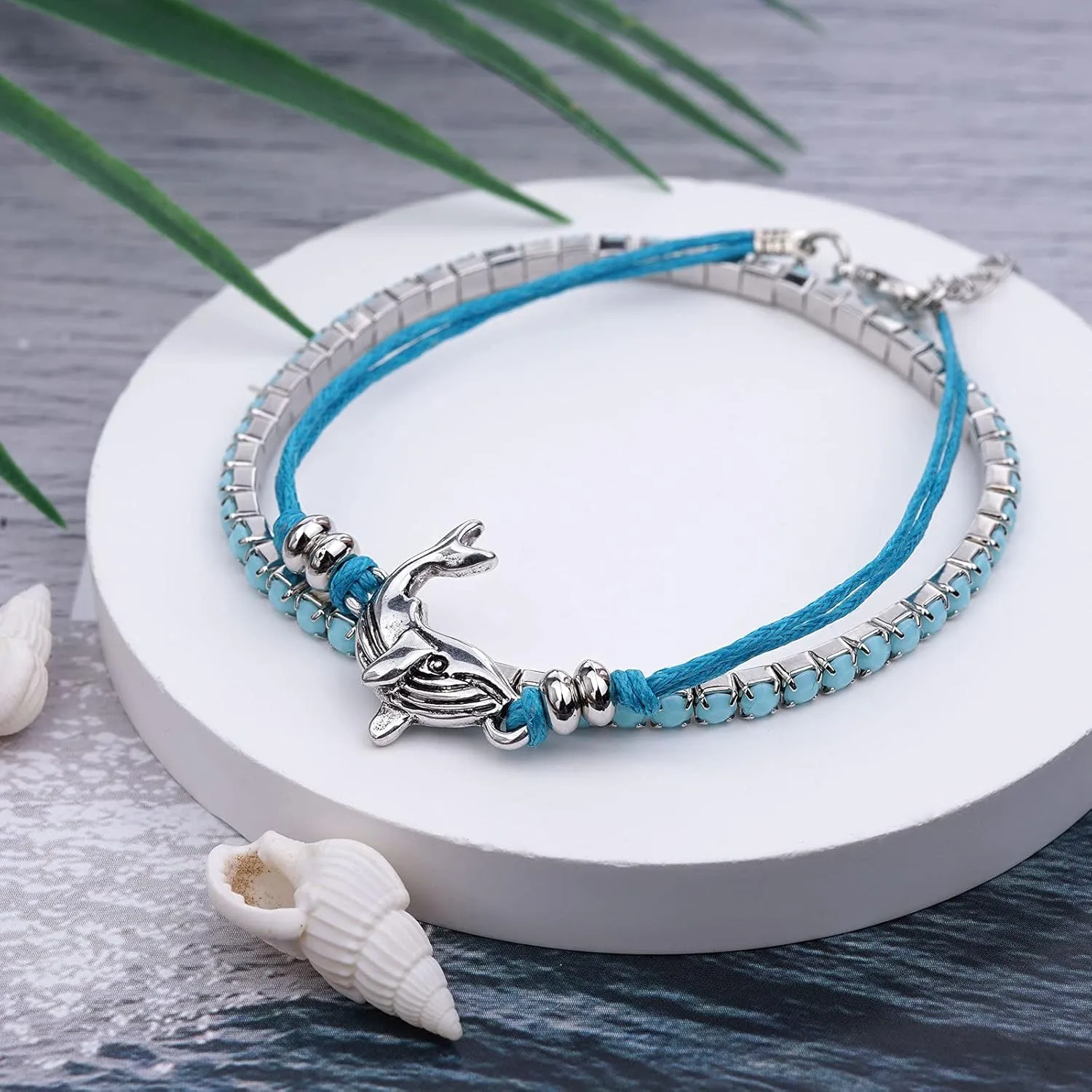 Beach Bracelets for Women Boho Starfish Turtle Conch Shell Anklets Turquoise Beaded Stretch Bracelets Adjustable Ankle Bracelets Chain Foot Jewelry for Women