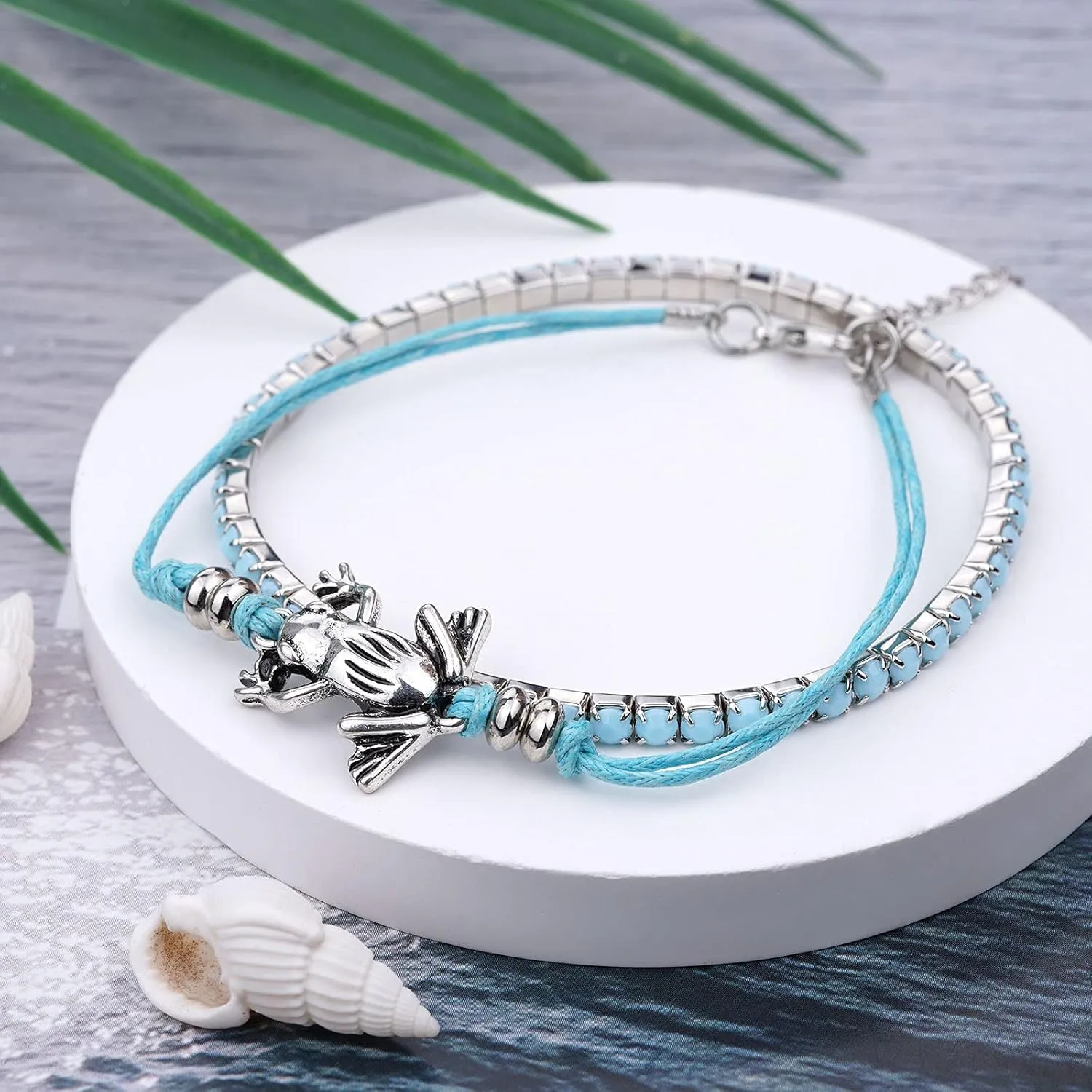 Beach Bracelets for Women Boho Starfish Turtle Conch Shell Anklets Turquoise Beaded Stretch Bracelets Adjustable Ankle Bracelets Chain Foot Jewelry for Women