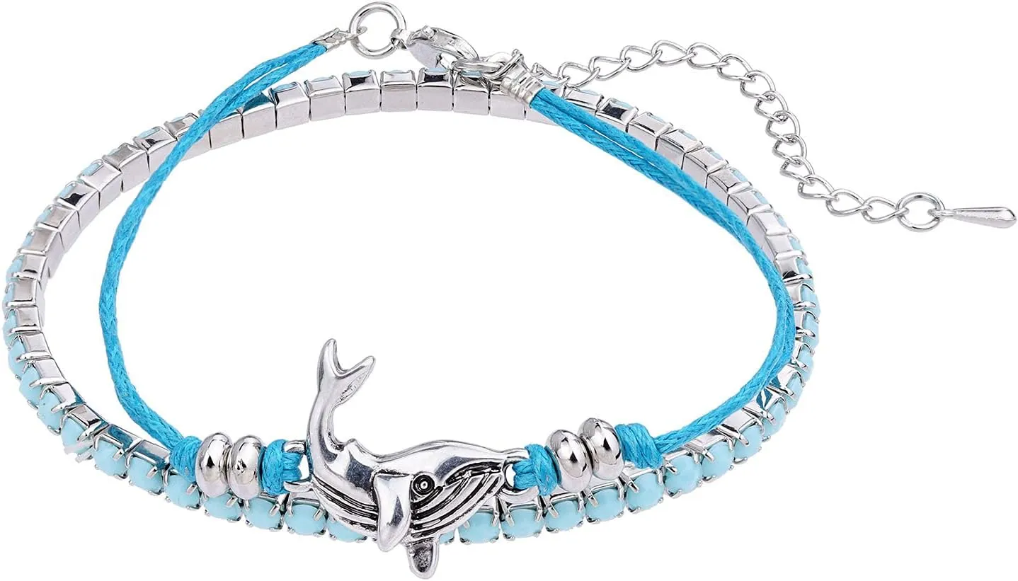 Beach Bracelets for Women Boho Starfish Turtle Conch Shell Anklets Turquoise Beaded Stretch Bracelets Adjustable Ankle Bracelets Chain Foot Jewelry for Women