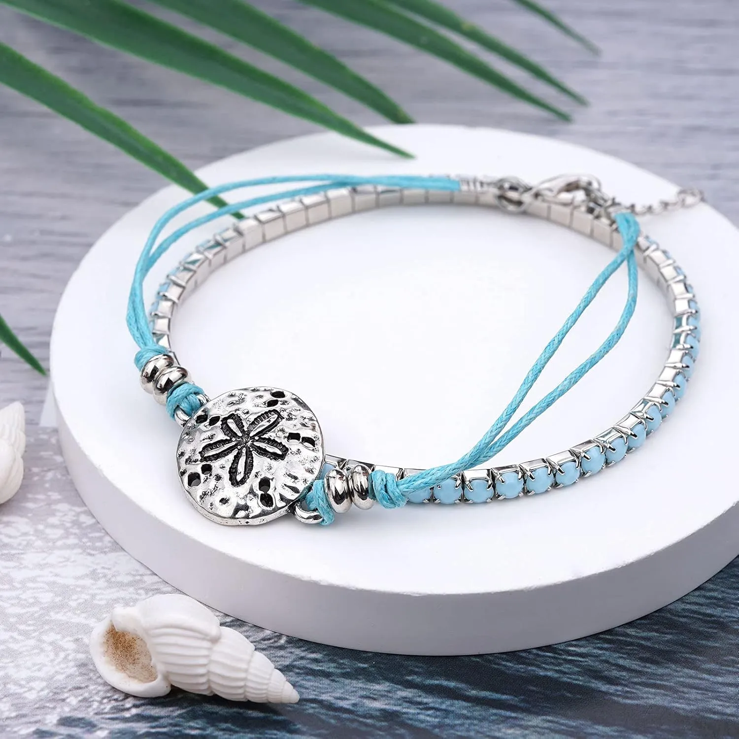 Beach Bracelets for Women Boho Starfish Turtle Conch Shell Anklets Turquoise Beaded Stretch Bracelets Adjustable Ankle Bracelets Chain Foot Jewelry for Women