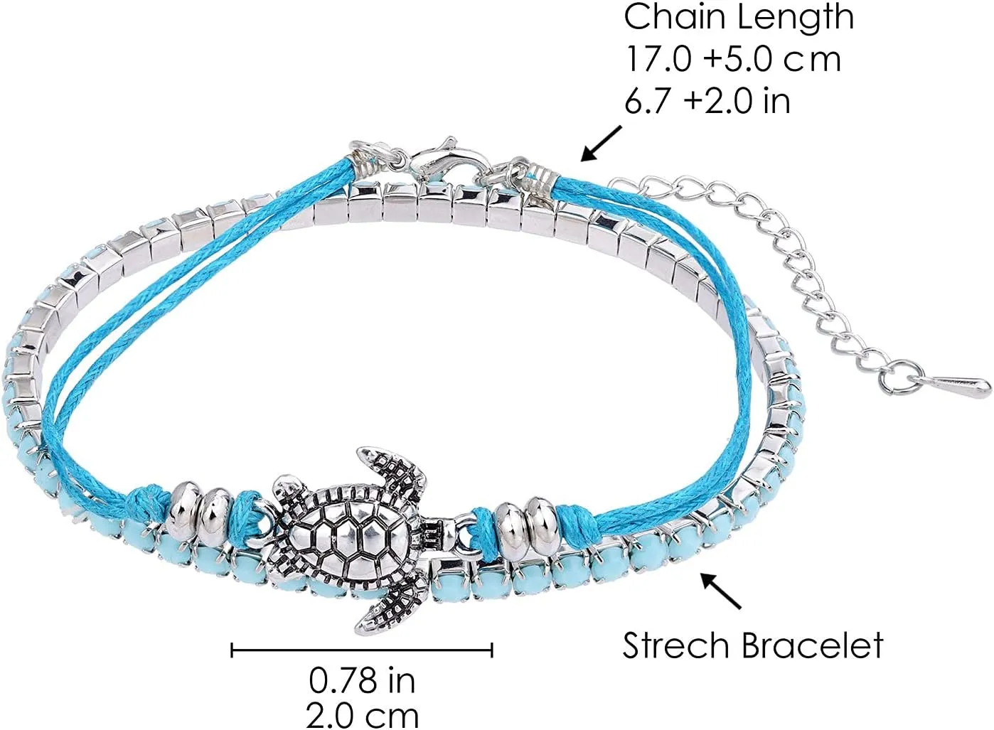 Beach Bracelets for Women Boho Starfish Turtle Conch Shell Anklets Turquoise Beaded Stretch Bracelets Adjustable Ankle Bracelets Chain Foot Jewelry for Women