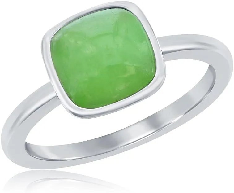 Beaux Bijoux 5mm/6mm Round/8mm Cushion Natural Jade Stone Solitaire Ring Silver/14K Gold Plated Sterling Silver Jewelry for Women