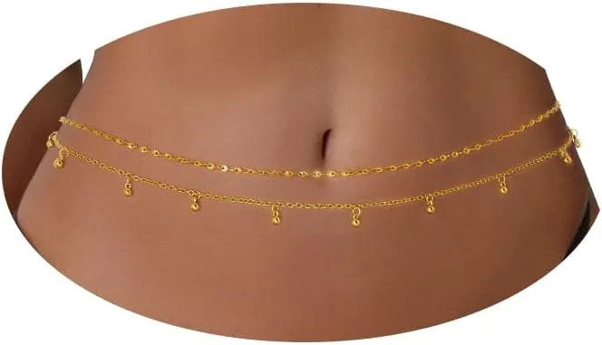Belly Chain for Women Gold Layered Sequins Beads Waist Chains Adjustable Spiral Body Chain Body Jewelry Accessories for Bikini Beach