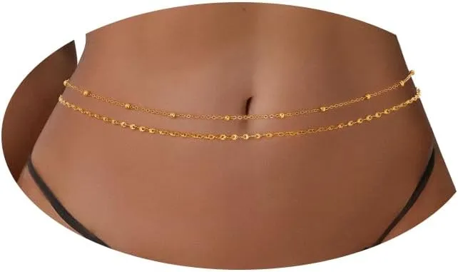 Belly Chain for Women Gold Layered Sequins Waist Chains Adjustable Beads Body Chain Body Jewelry Accessories for Bikini Beach