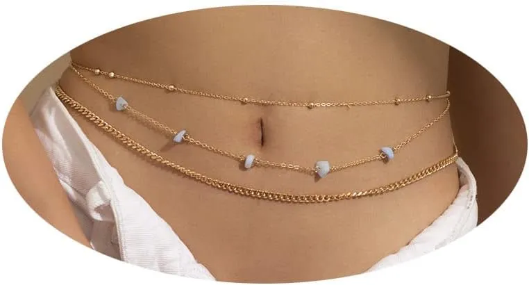 Belly Chain Rhinestone Shell Multi Layer Waist Chain Beach Sexy Body Jewelry Chain for Women