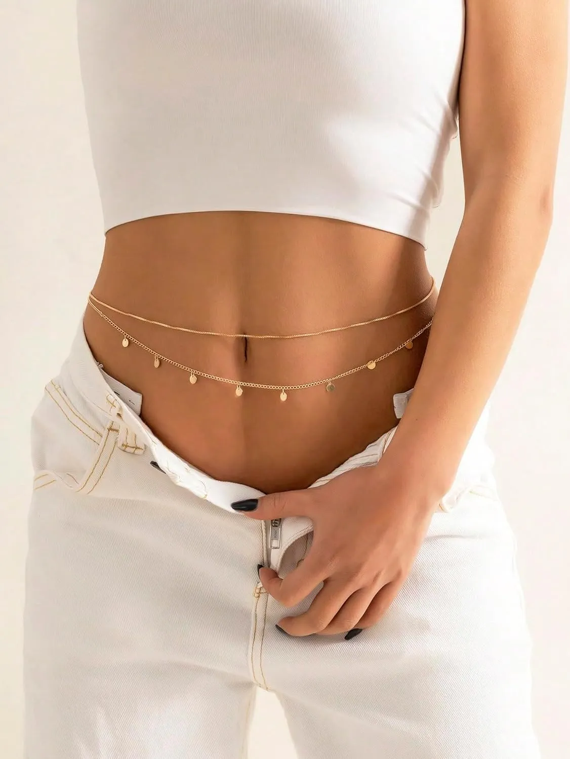 Belly Chain Waist Chain Gold/Silver Waist Chains for Women Layered Beaded Sexy Belly Bikini Body Chains Summer Beach Stomach Jewelry Chain Adjustable Waist Chain for Women and Girls