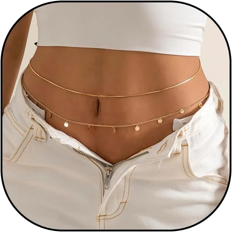 Belly Chain Waist Chain Gold/Silver Waist Chains for Women Layered Beaded Sexy Belly Bikini Body Chains Summer Beach Stomach Jewelry Chain Adjustable Waist Chain for Women and Girls
